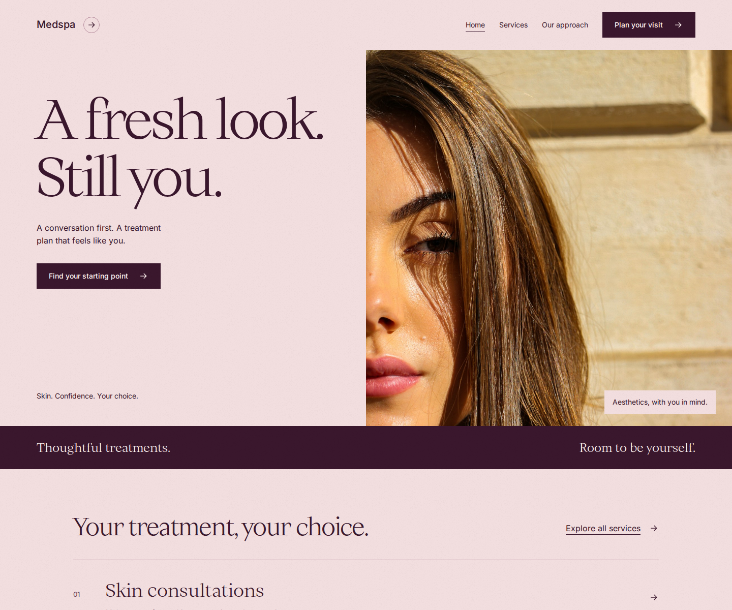Medspa website design, desktop view