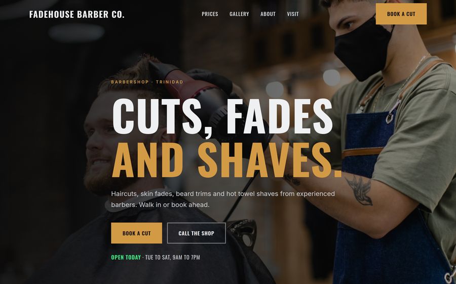 Sample website design for a barbershop